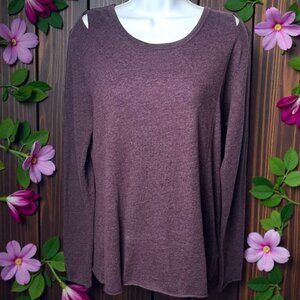 Nation LTD Purple Cut Shoulder Cotton Blend Long Sleeve Tee Capsule Comfort S
